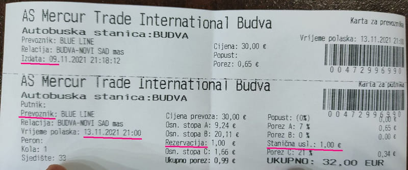 автобусный билет в Будве